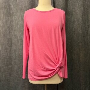 Lilly Pulitzer Pink Luxletic Tarina Long Sleeve Knot Front Cotton Shirt (Large)